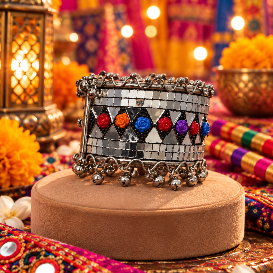 Multicolour Bead Mirror Cuff Bracelet