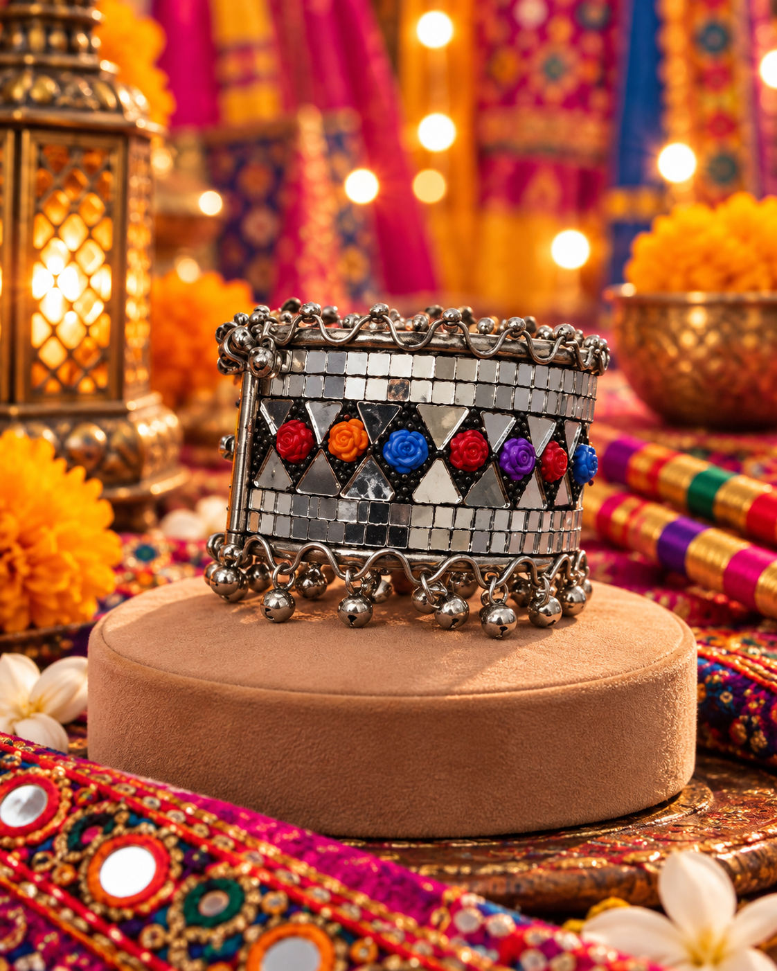 Multicolour Bead Mirror Cuff Bracelet