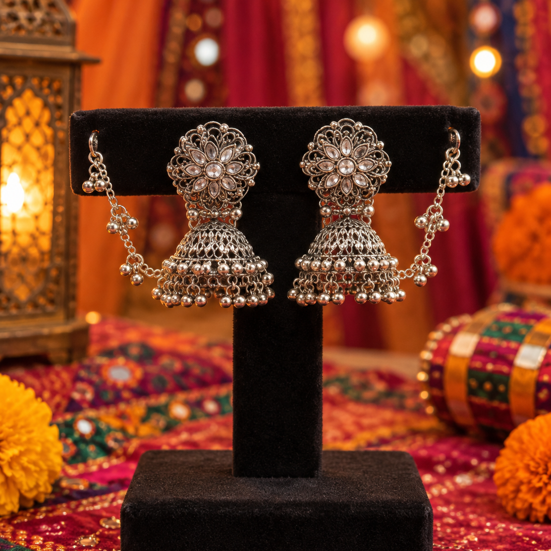 Oxidised Floral Earrings