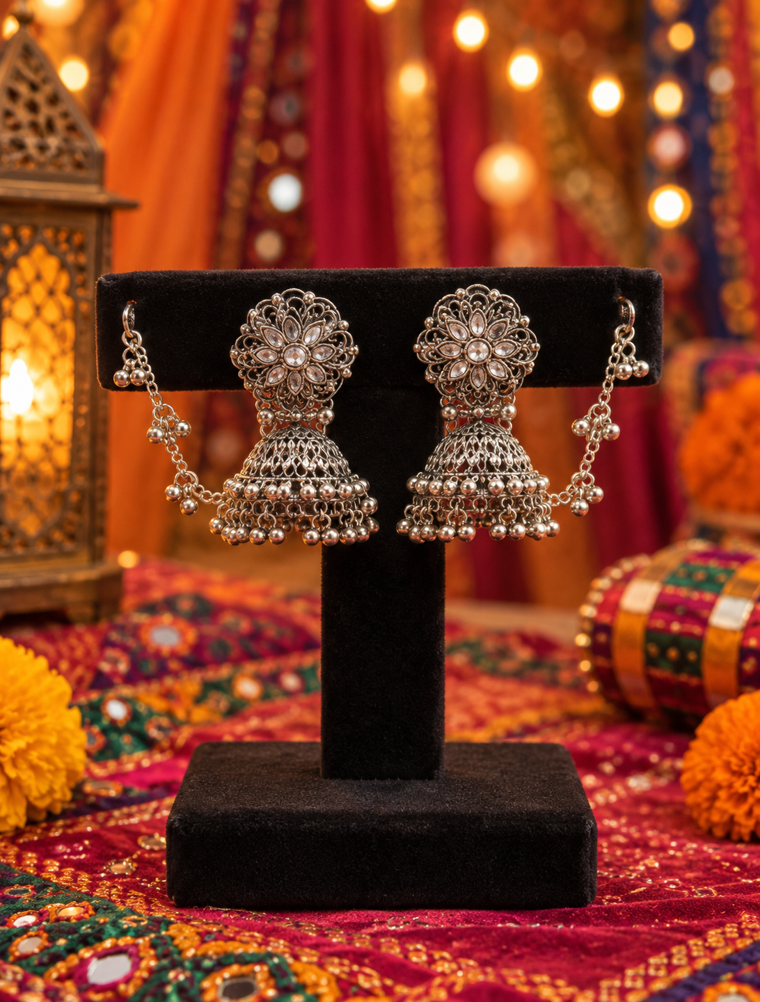 Oxidised Floral Earrings