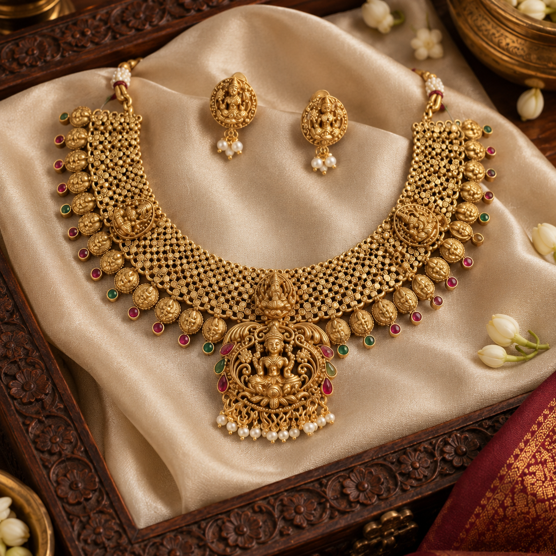Mesh Lakshmi Devi Gold Plated Choker Necklace Set