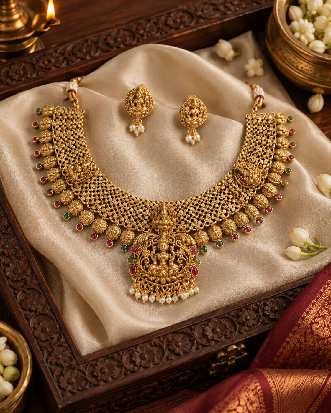 Mesh Lakshmi Devi Gold Plated Choker Necklace Set