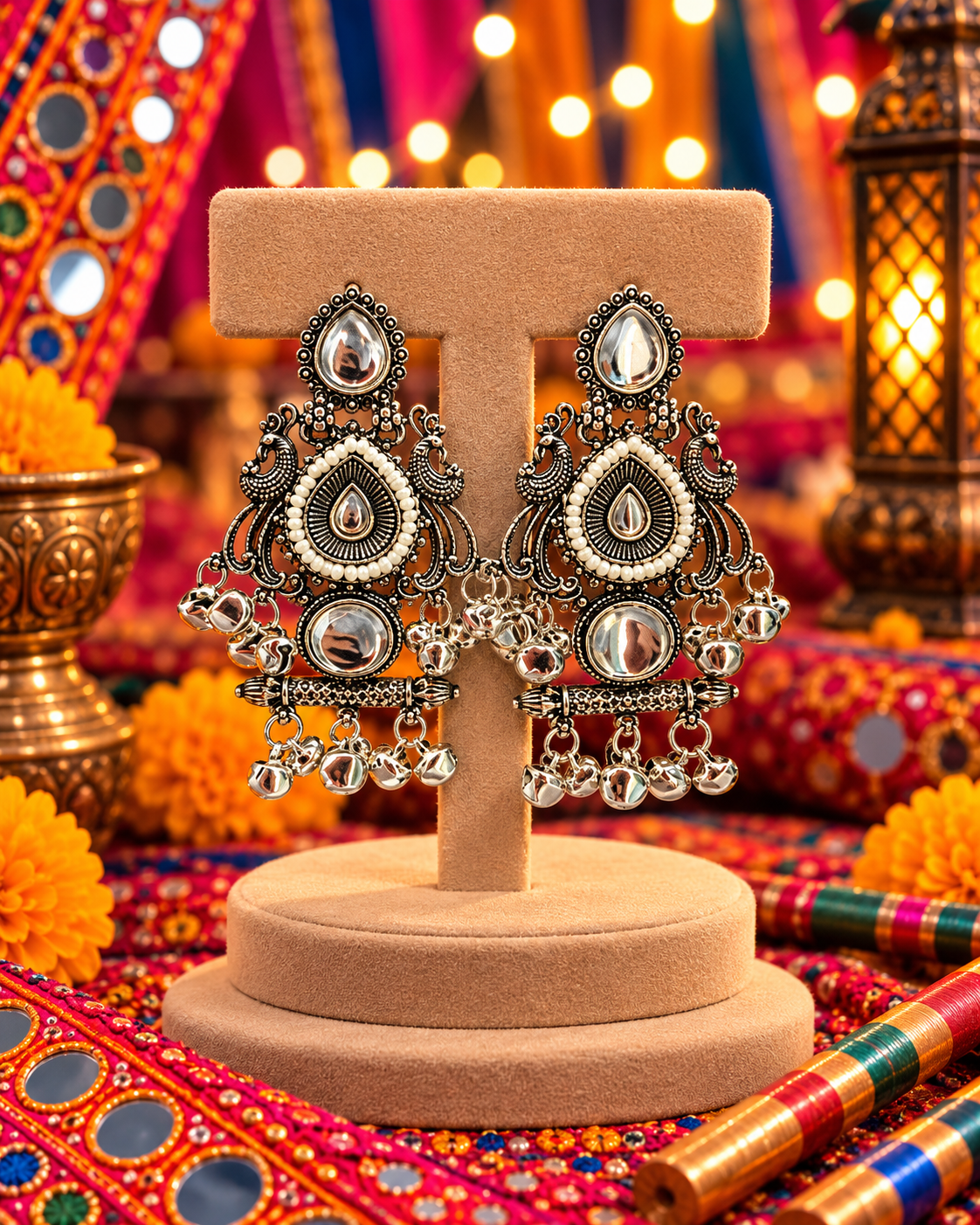Oxidised Teardrop Motif Jhumka Earrings