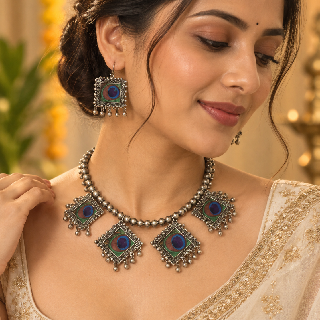 Oxidised Multicolour Necklace Set