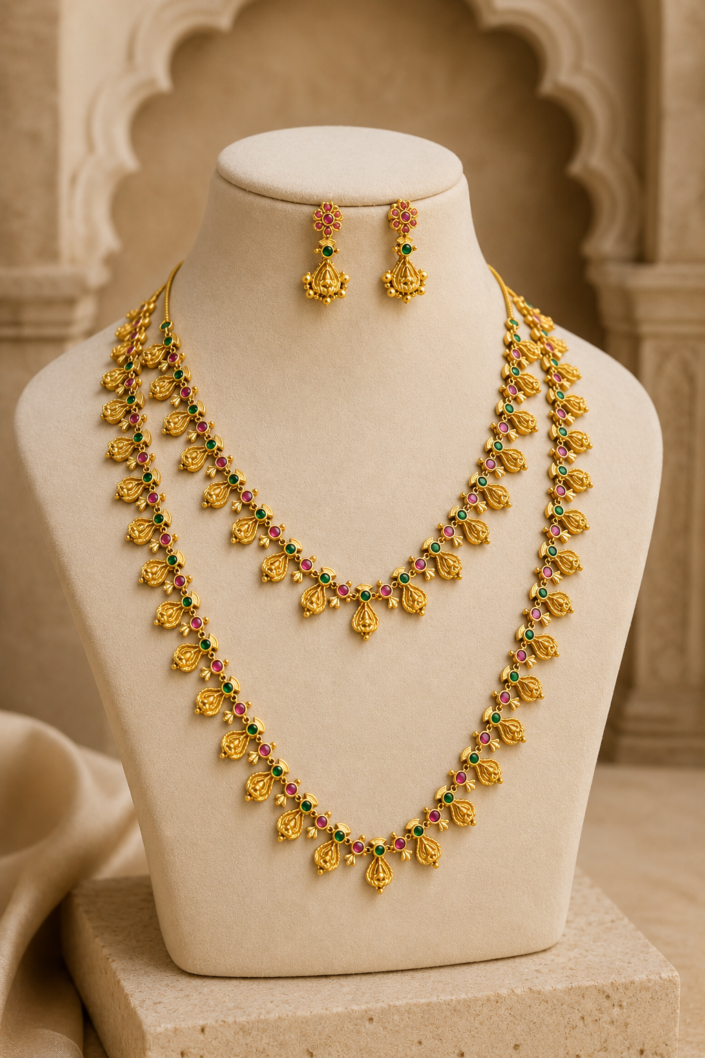 Layered Floral Gold Plated Haram Necklace Set