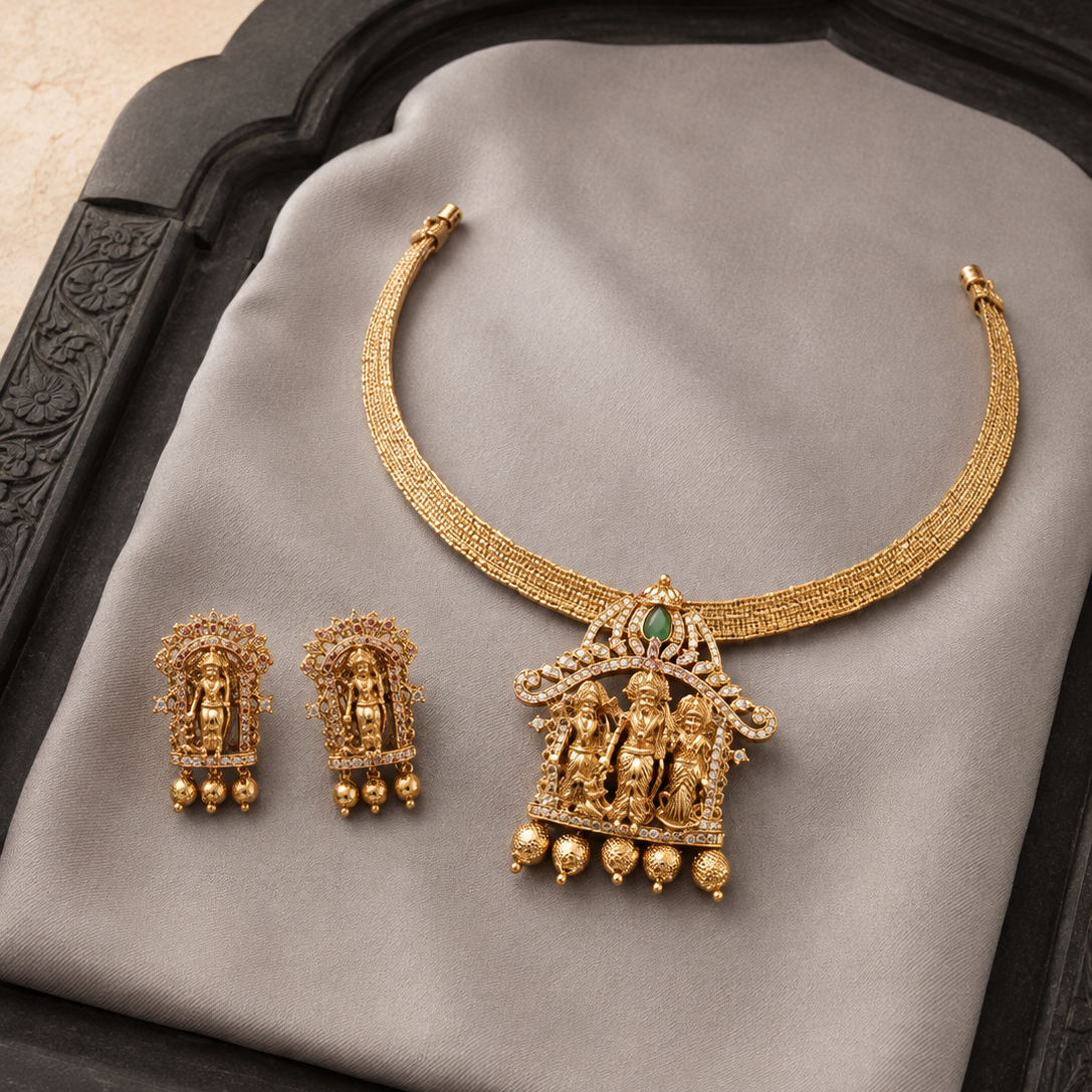 Ram Parivar Gold Plated Detachable Temple Necklace