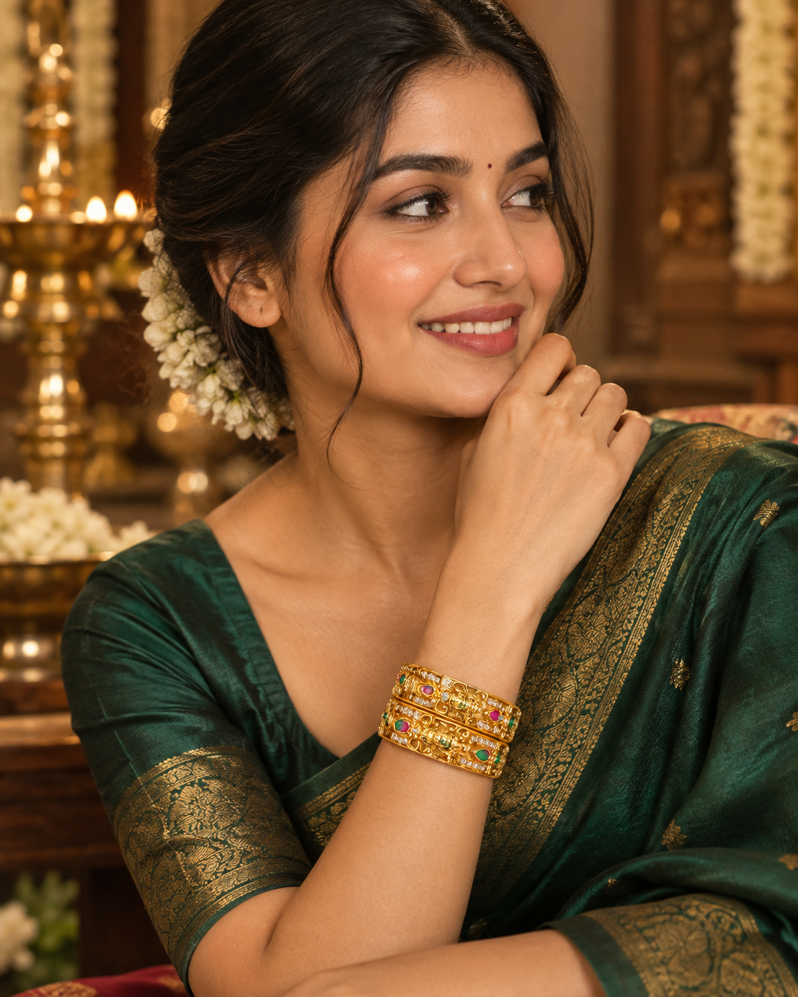Pink Green White Stone Bangle