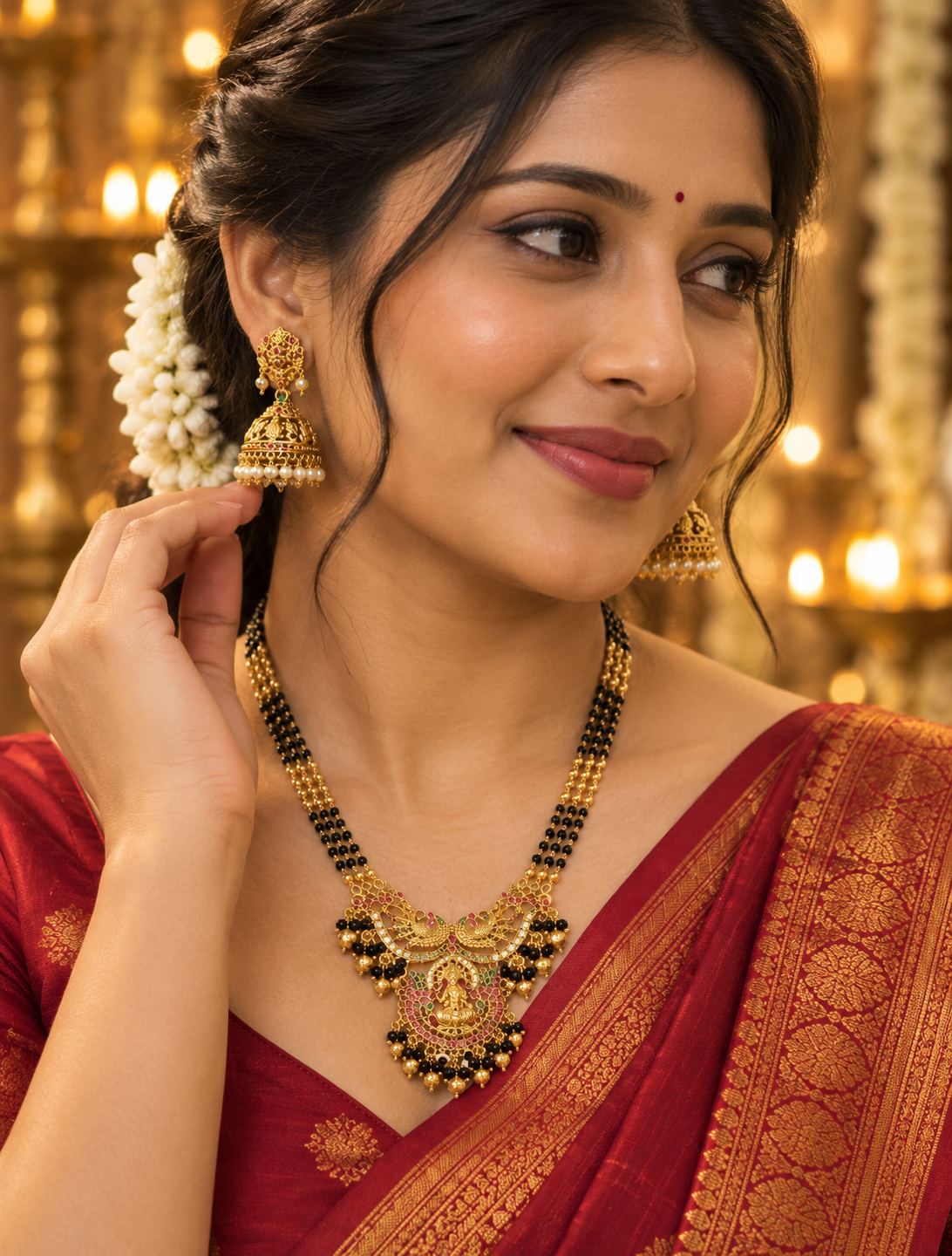 Multicolour Peacock Motif Black Bead Mangalsutra