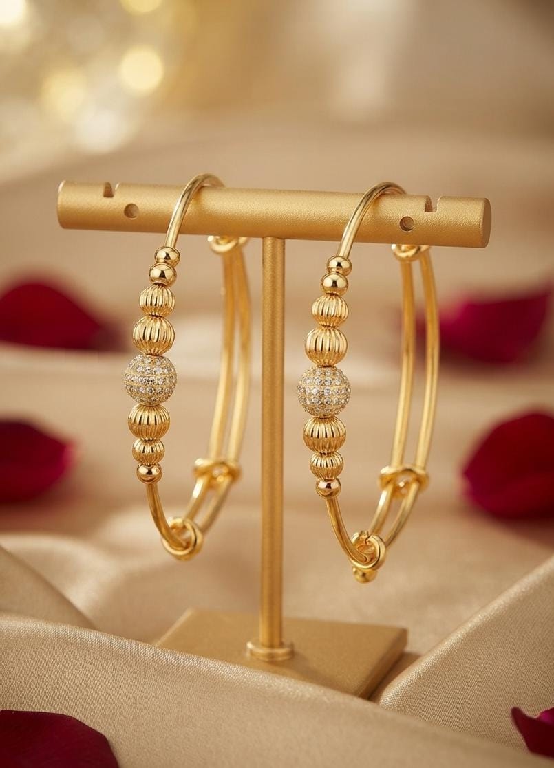 Beaded Gold Finish Hoop Kada Set