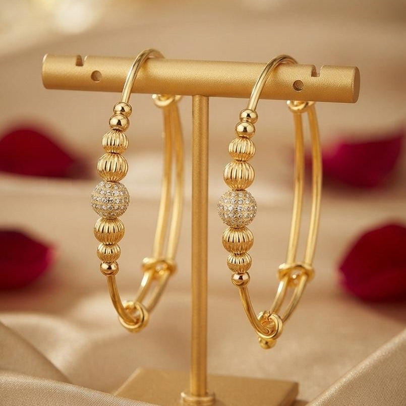 Beaded Gold Finish Hoop Kada Set