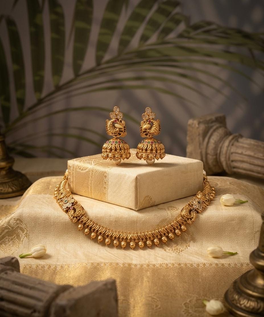 Peacock Jhumka Necklace Set