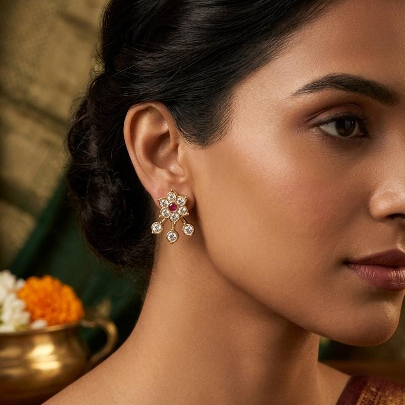 Gold Plated Multicolour Interchangeable Stud Earrings Set