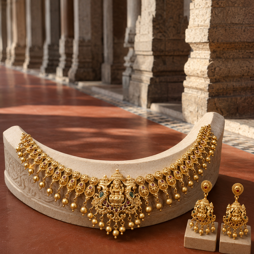 Lakshmi Devi Kasula Gold Plated Choker Necklace Set