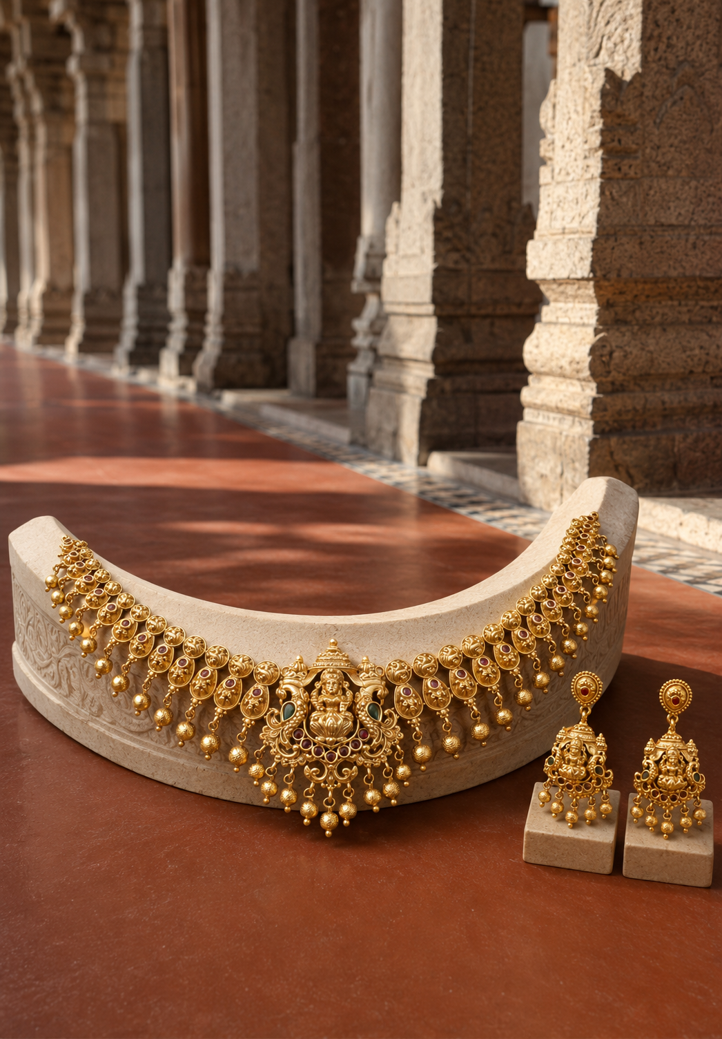 Lakshmi Devi Kasula Gold Plated Choker Necklace Set