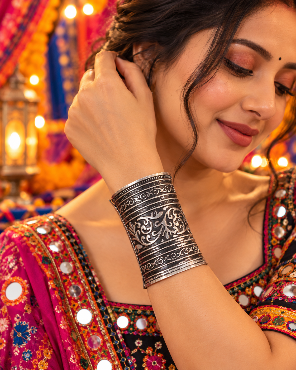 Oxidised Engraved Cuff Bangle