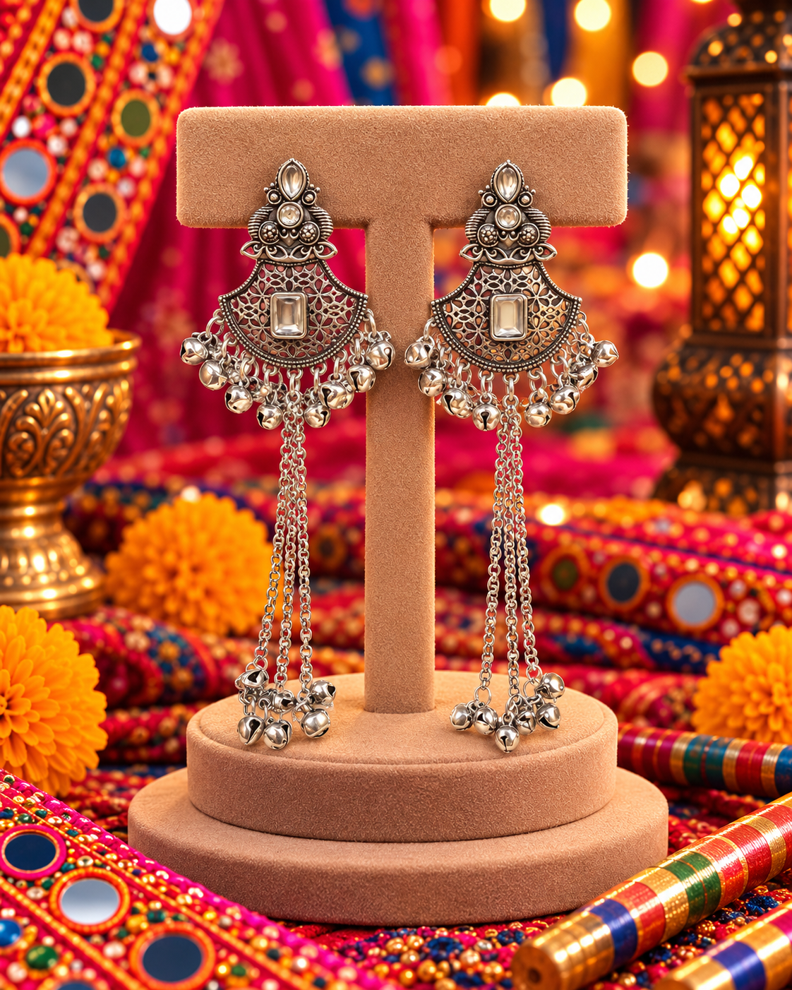 Oxidised Long Chain Drop Earrings