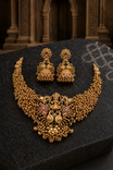 Lakshmi Devi Bridal Gold Plated Necklace and Jhumka Set