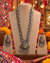 Oxidised Square Motif Necklace Set