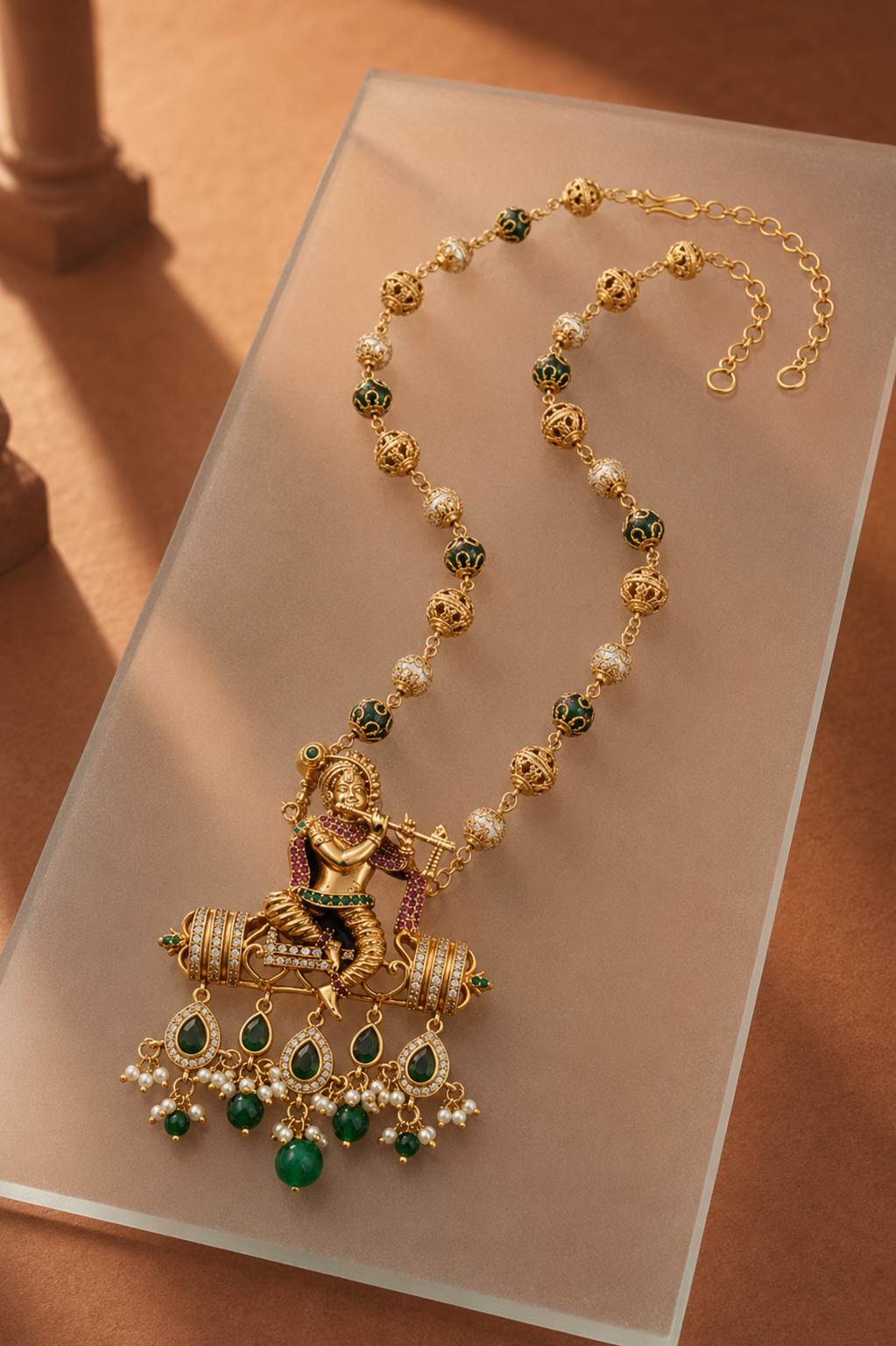 Krishna Gold Plated Temple Pendant 24-Inch Necklace