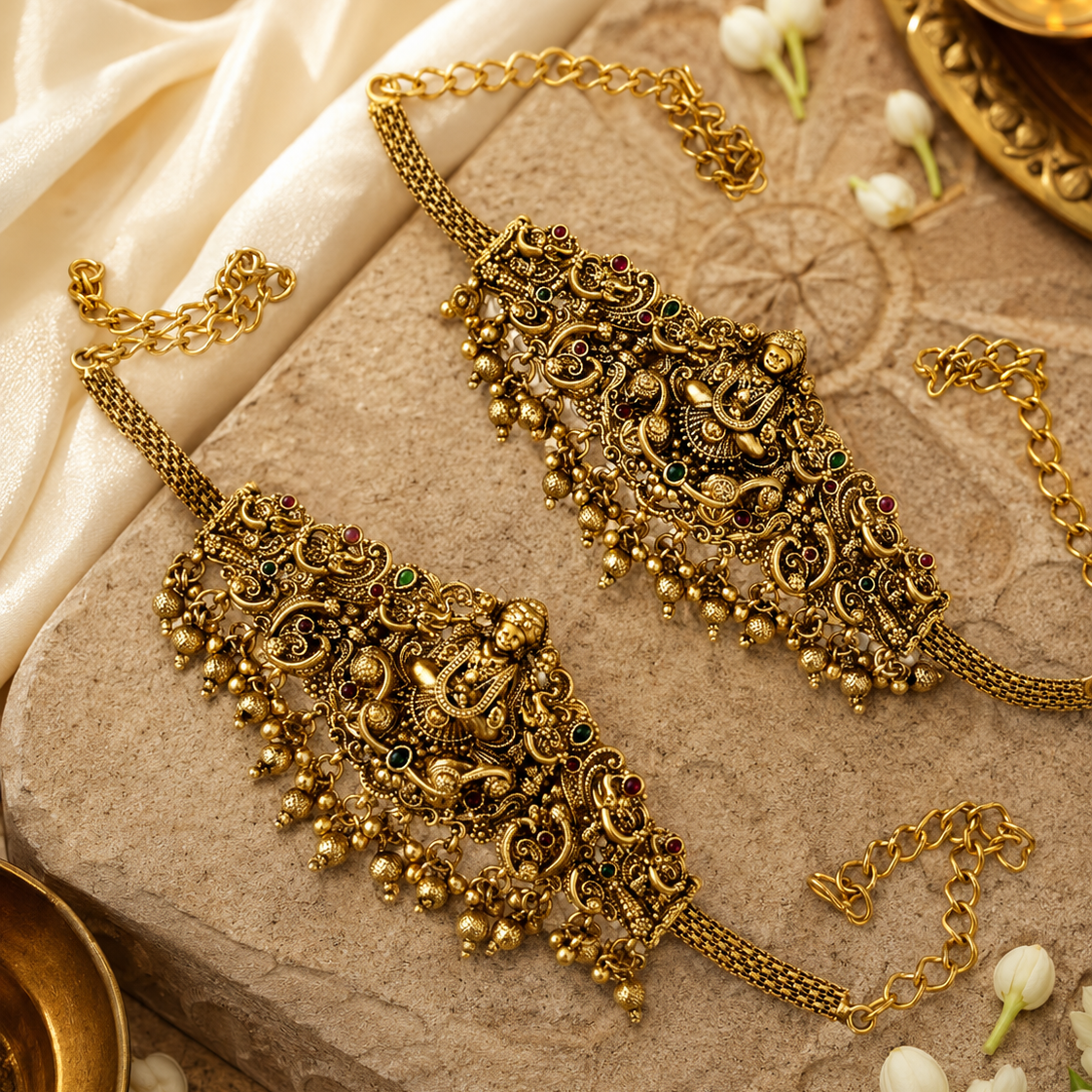 Peacock Lakshmi Devi Gold Plated Vanki Armlet Pair
