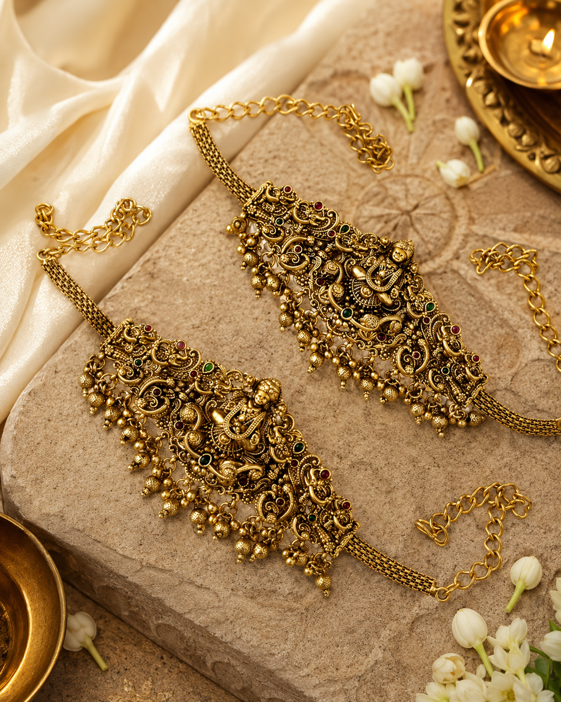 Peacock Lakshmi Devi Gold Plated Vanki Armlet Pair