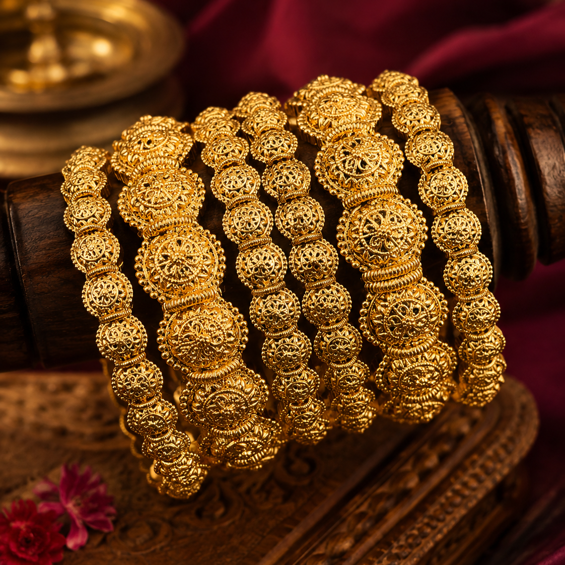 Filigree Temple Gold Plated Bangle Set