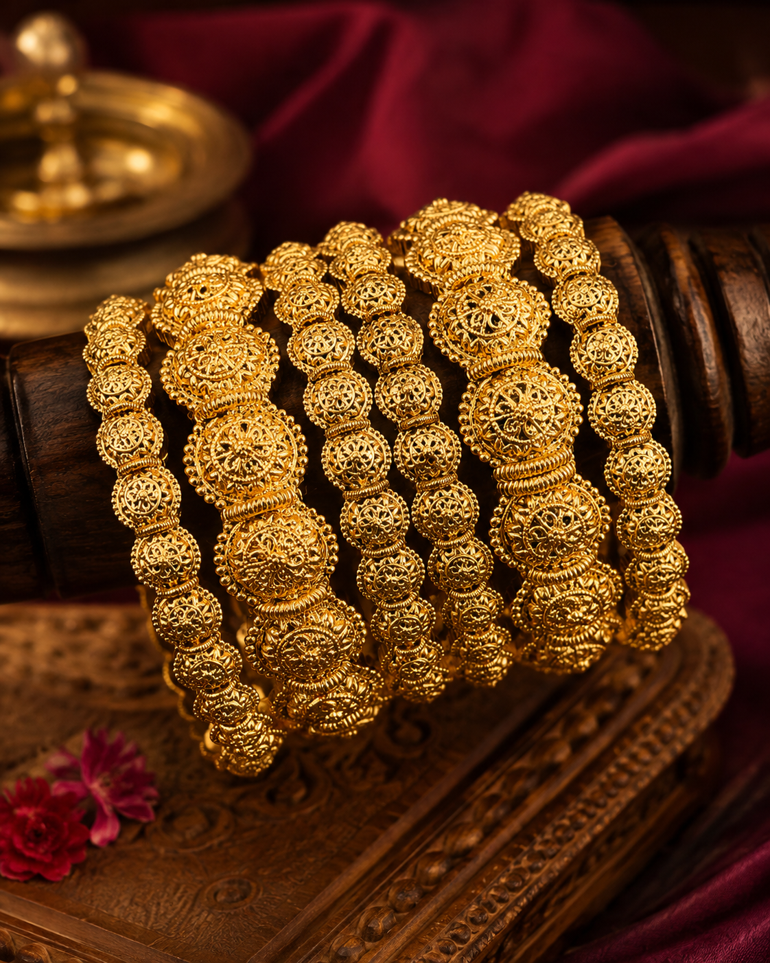 Filigree Temple Gold Plated Bangle Set
