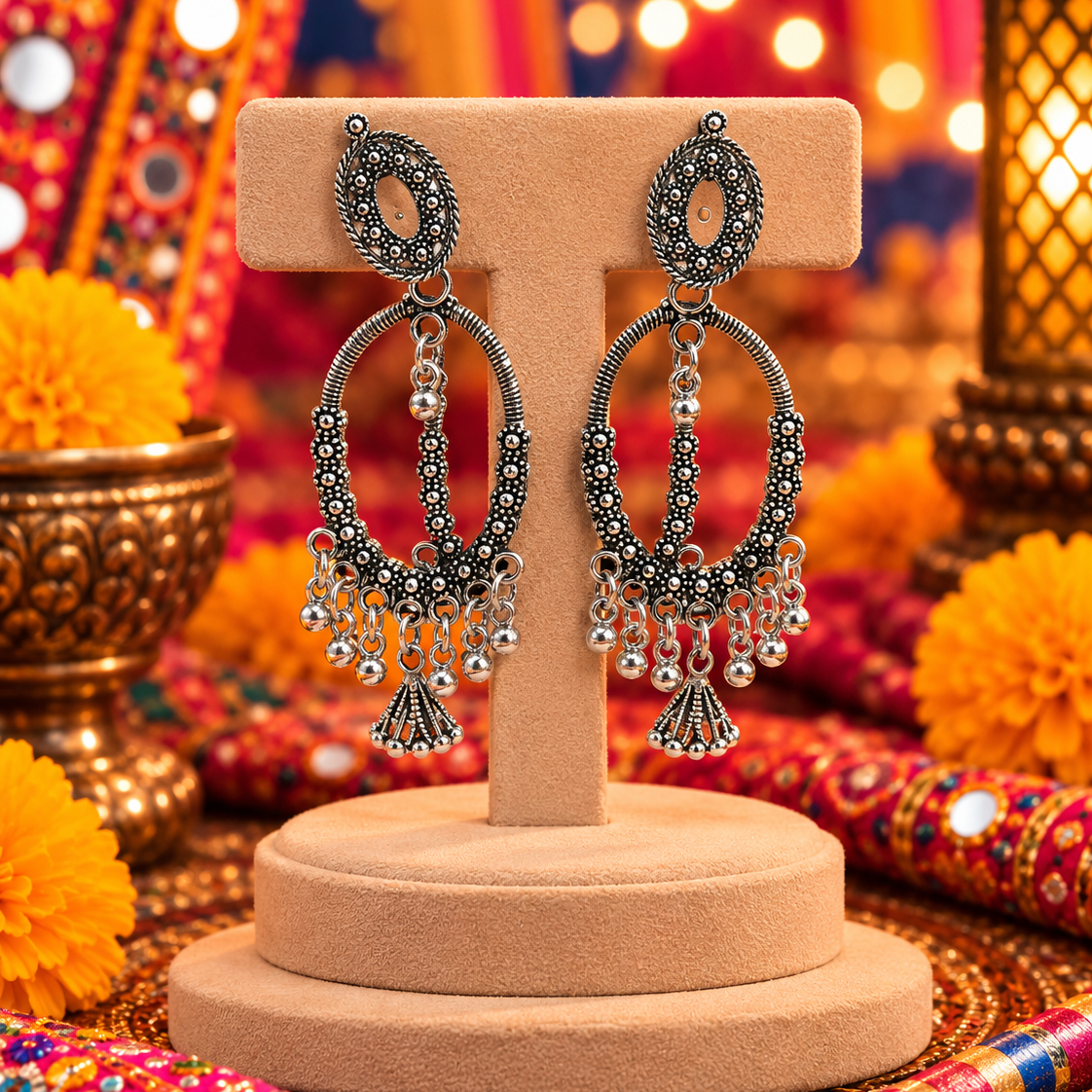 Oxidised Long Drop Earrings