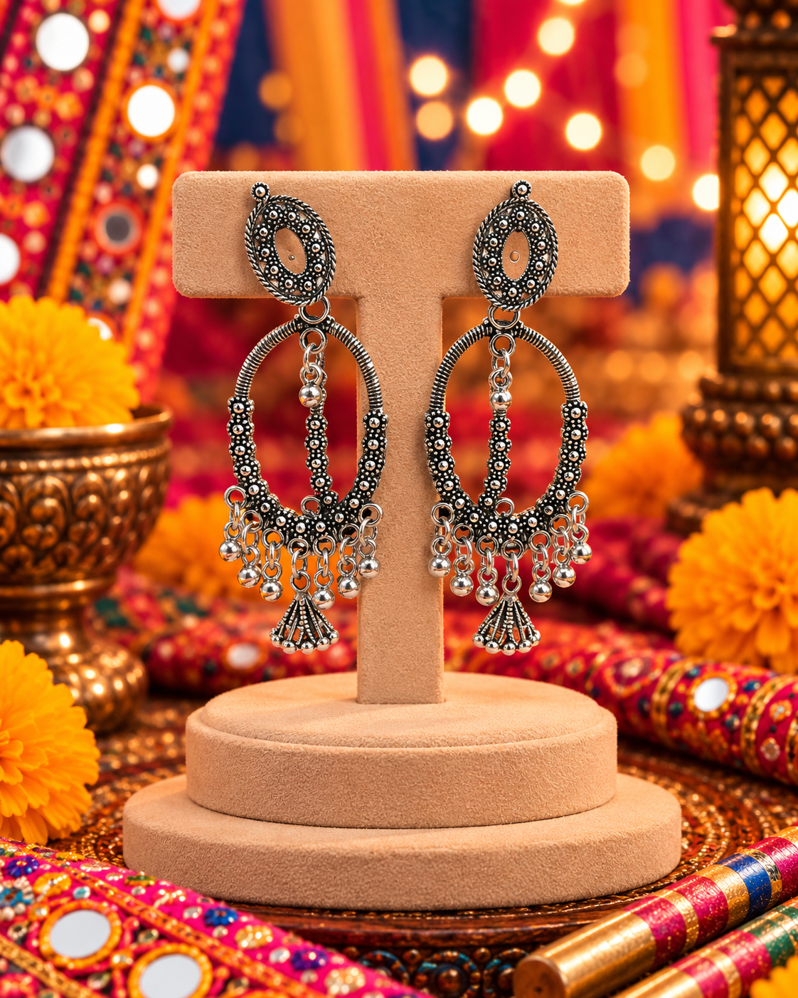 Oxidised Long Drop Earrings