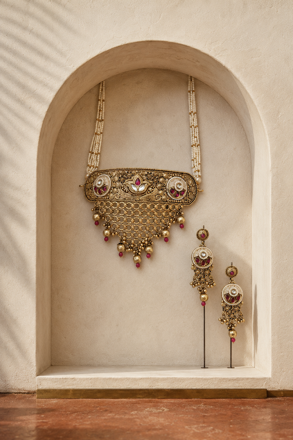 Kundan Kasula Fringe Gold Plated Choker Set