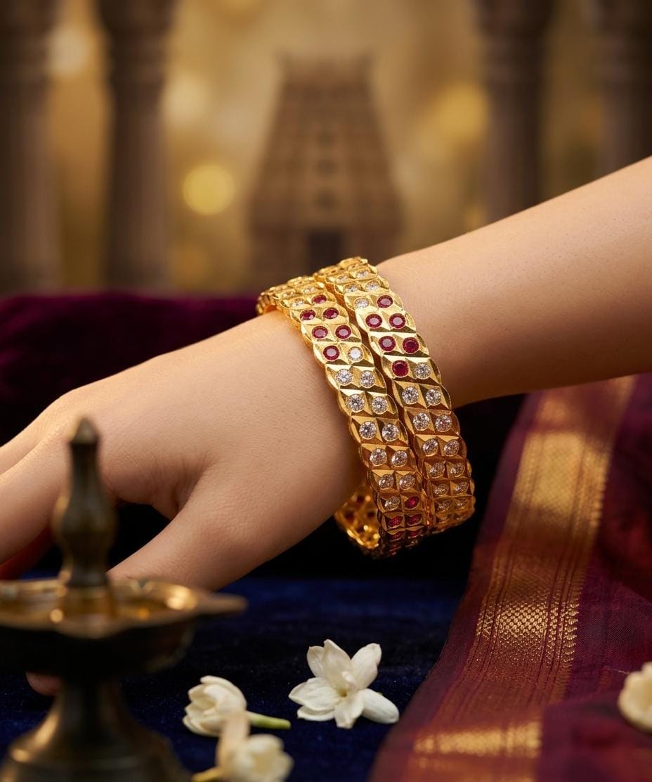 Gold Plated Pink White Stone Designer Bangle