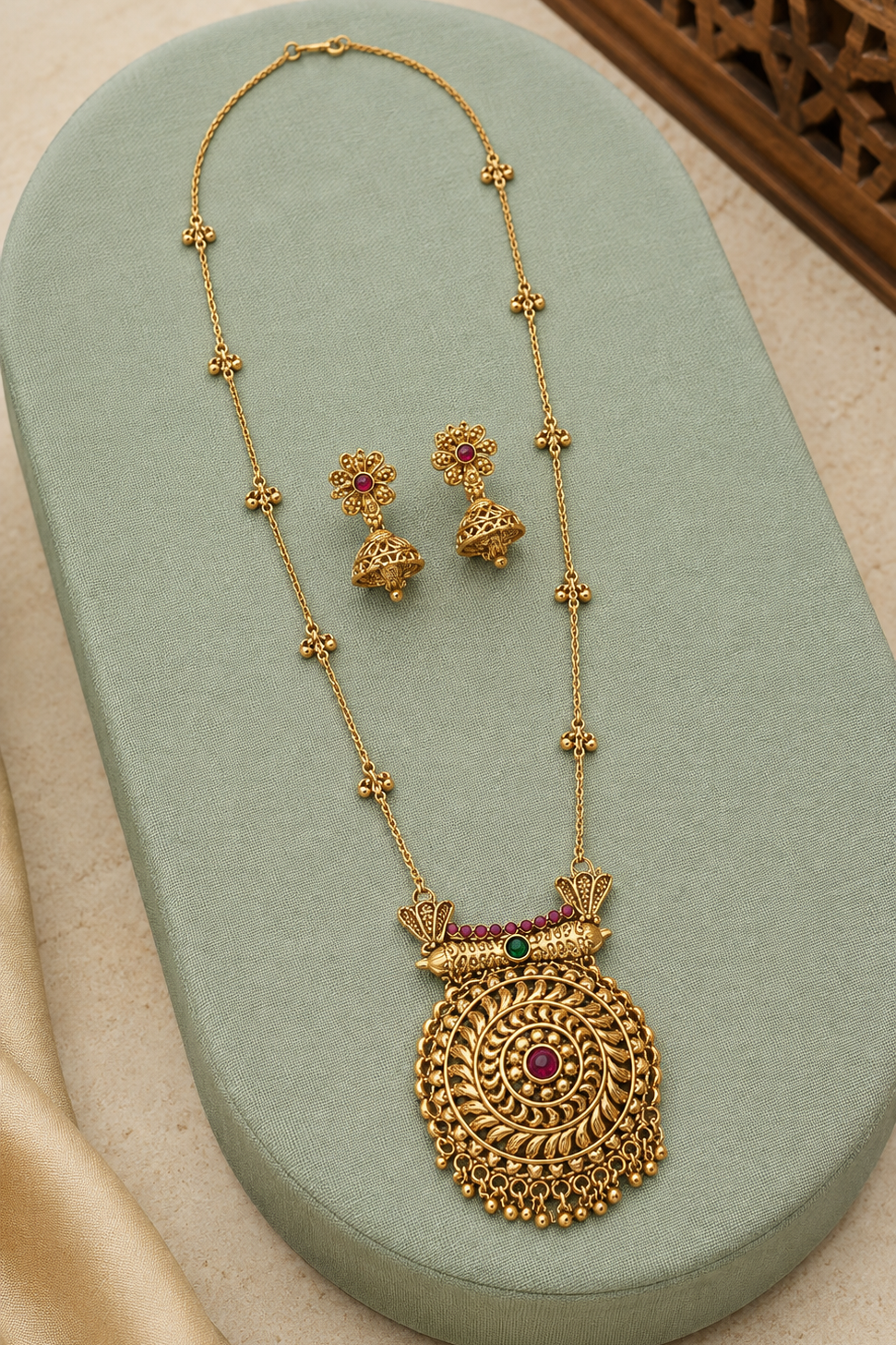 Rajwadi Gold Plated Pendant Necklace Set