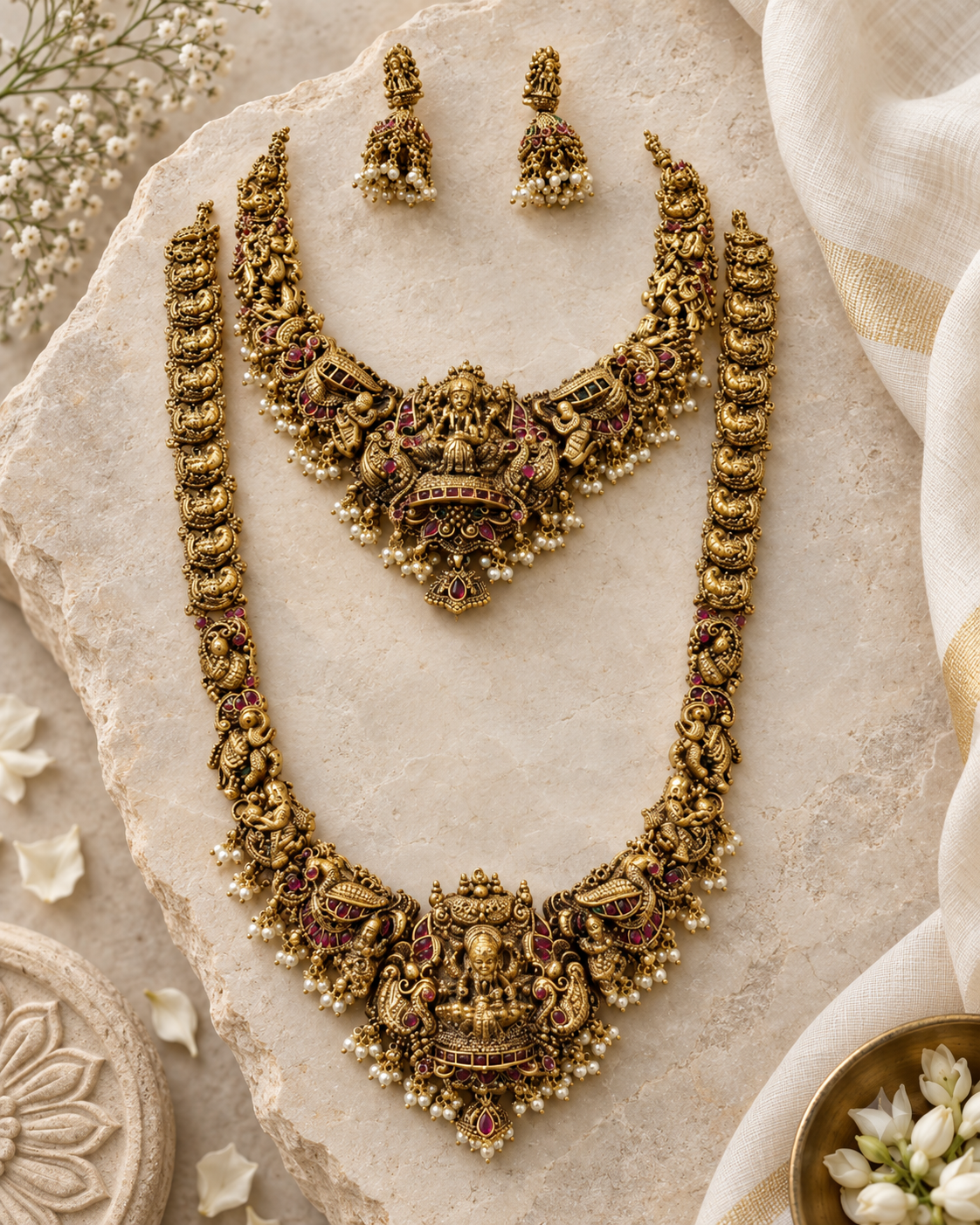 Lakshmi Devi Bridal Gold Plated Choker and Haram Set