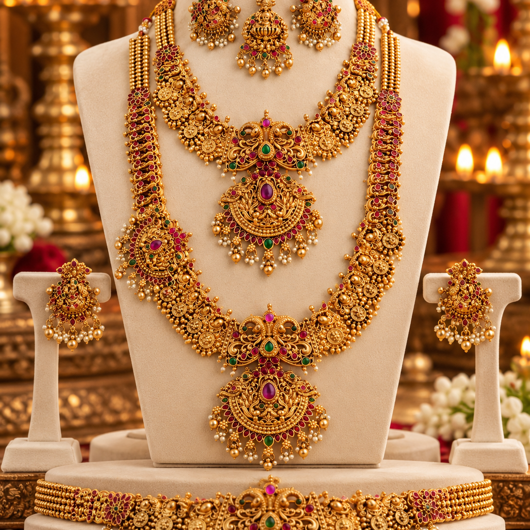 Semi Bridal Antique Gold Bridal Jewellery Set