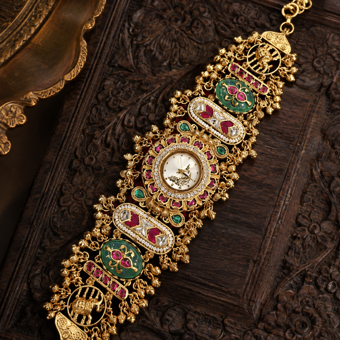 Multicolour Kundan Floral Bracelet Watch