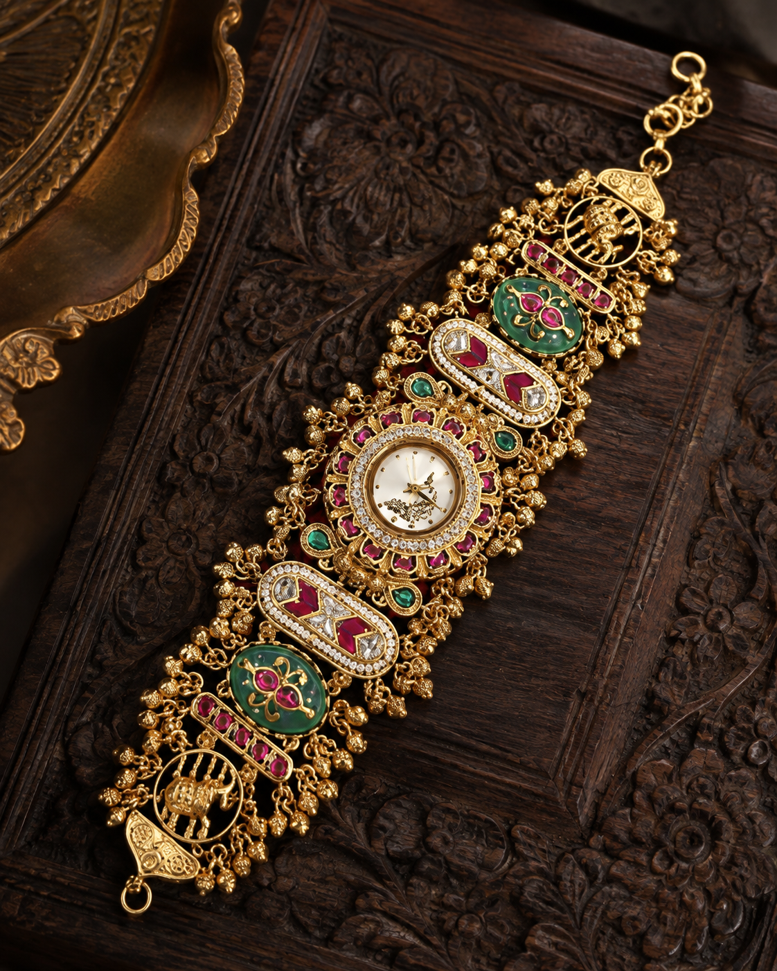 Multicolour Kundan Floral Bracelet Watch