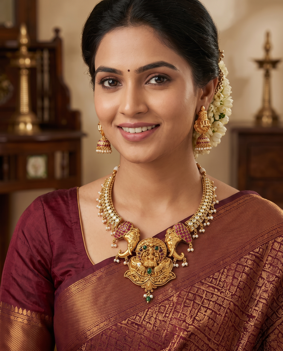 Elephant Lakshmi Devi Gold Plated Necklace Set