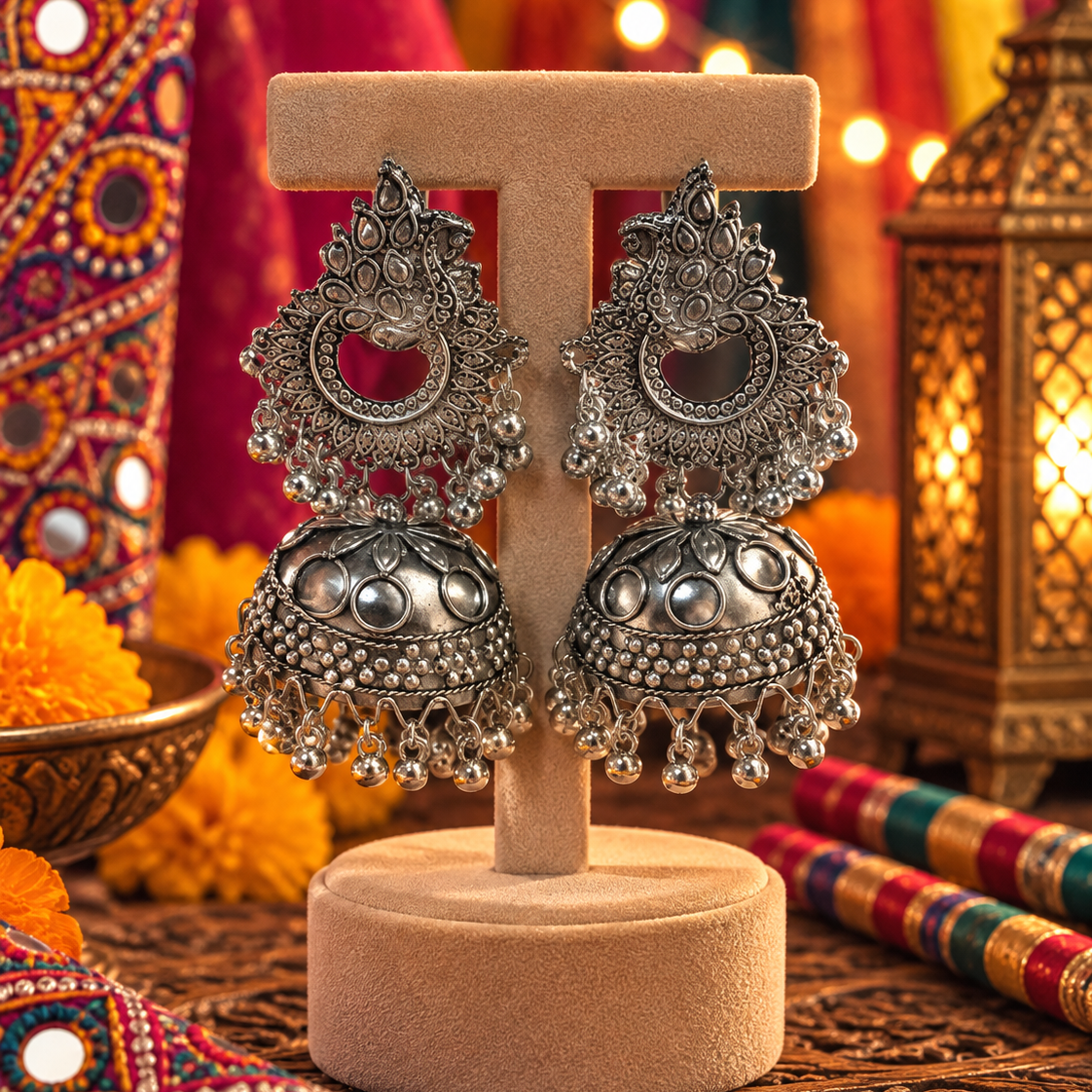 Oxidised Traditional Jhumka Earrings