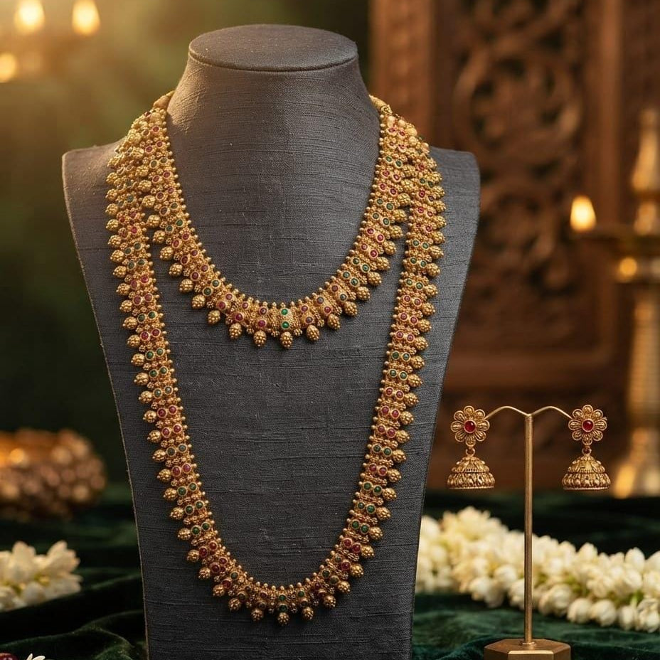 Ruby Floral Long Layered Necklace Set