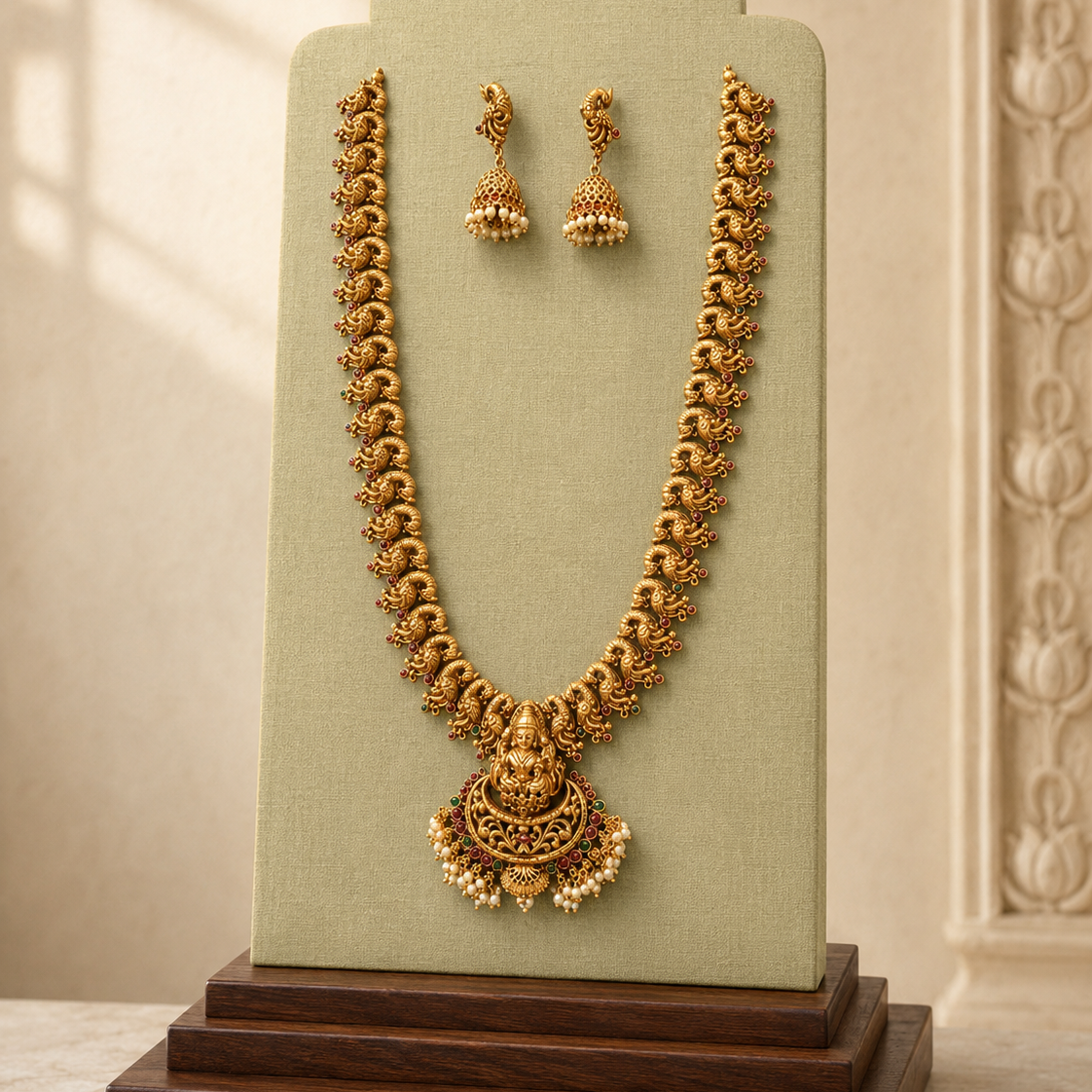Lakshmi Devi Gold Plated Pendant Link Necklace Set
