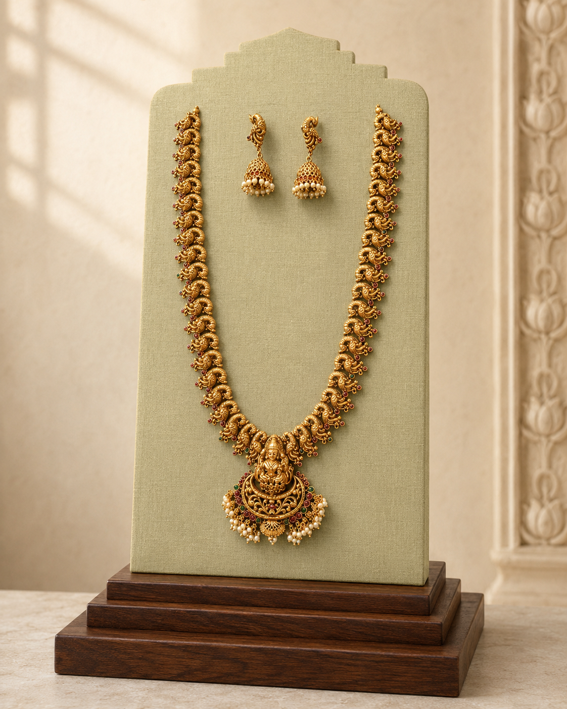 Lakshmi Devi Gold Plated Pendant Link Necklace Set