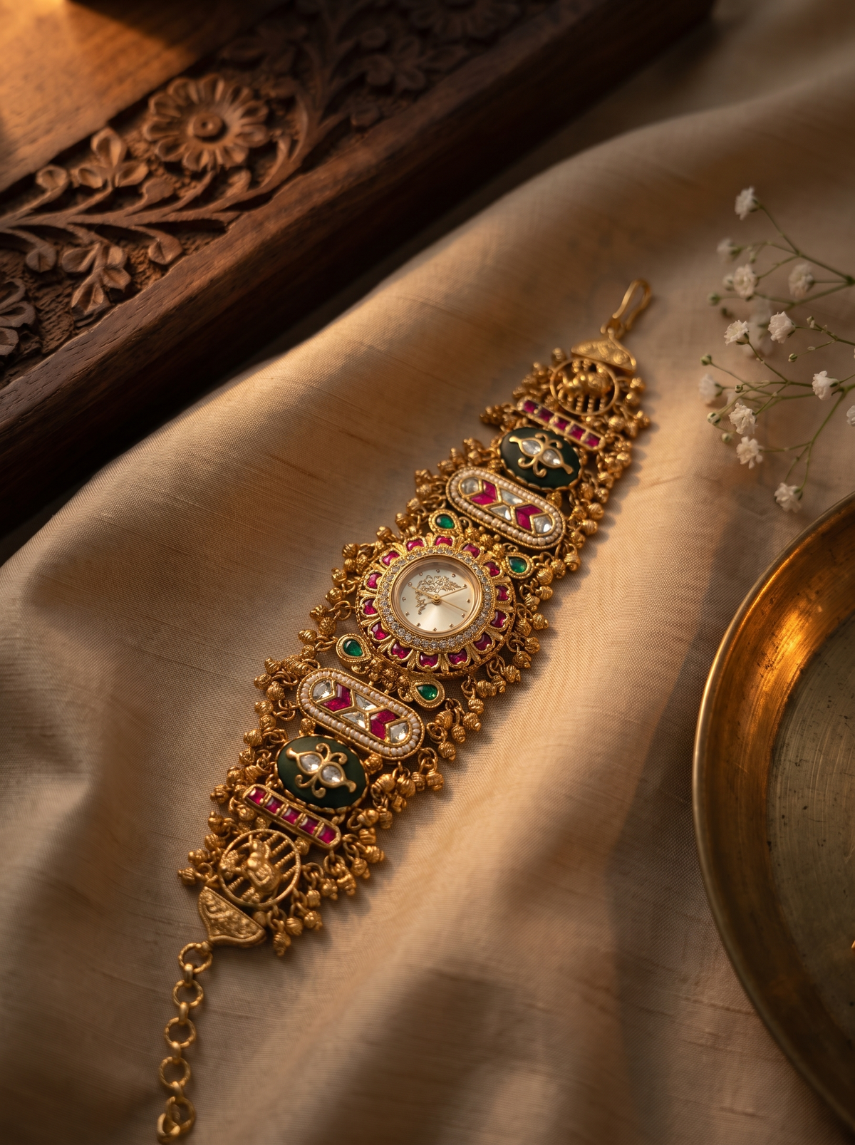 Multicolour Kundan Floral Bracelet Watch