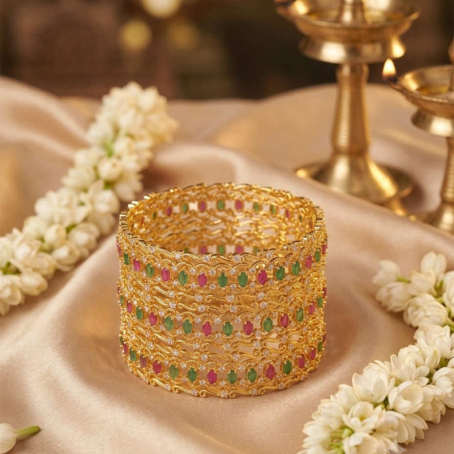 Multicolour Stone Wide Bangle Set