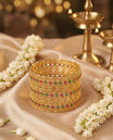 Multicolour Stone Wide Bangle Set