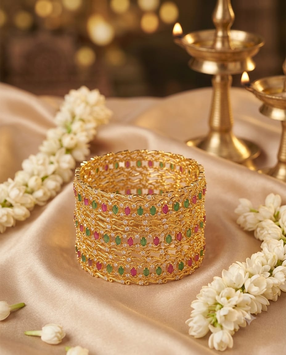 Multicolour Stone Wide Bangle Set